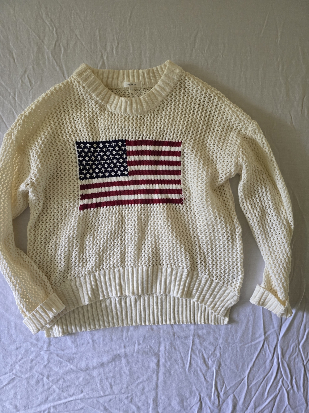 Maurices Cream Knit Sweater with American Flag - Picture 2 of 7
